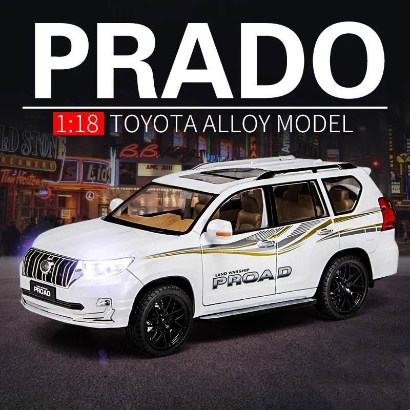 1:18 برادو SUV سبيكة سيارة نموذج دييكاست لعبة معدنية على الطرق الوعرة مركبة نموذج سيارة عالية محاكاة الصوت والضوء لعبة هدية