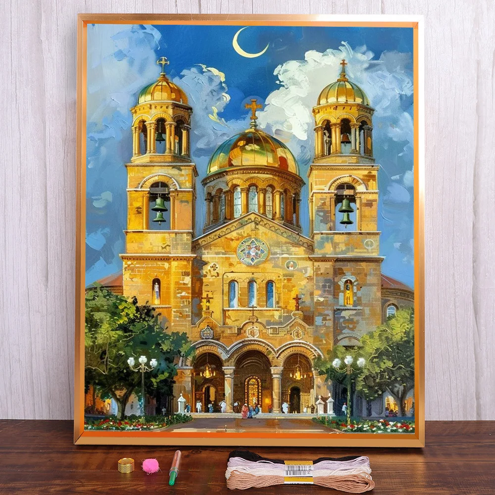 

Landscape Cathedral Pre-Printed 11CT Cross Stitch Embroidery Complete Kit Knitting Handmade Craft Sewing Gift Sales For Adults