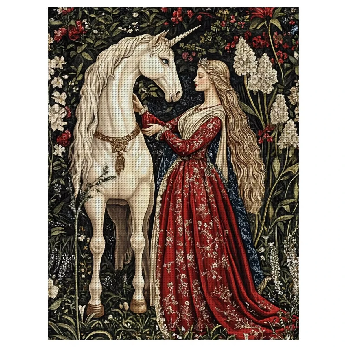 DIY Medieval Lady And Unicorn Diamond Painting, Vintage Fantasy Floral Art For Living Room Wall Decoration Handmade Gift