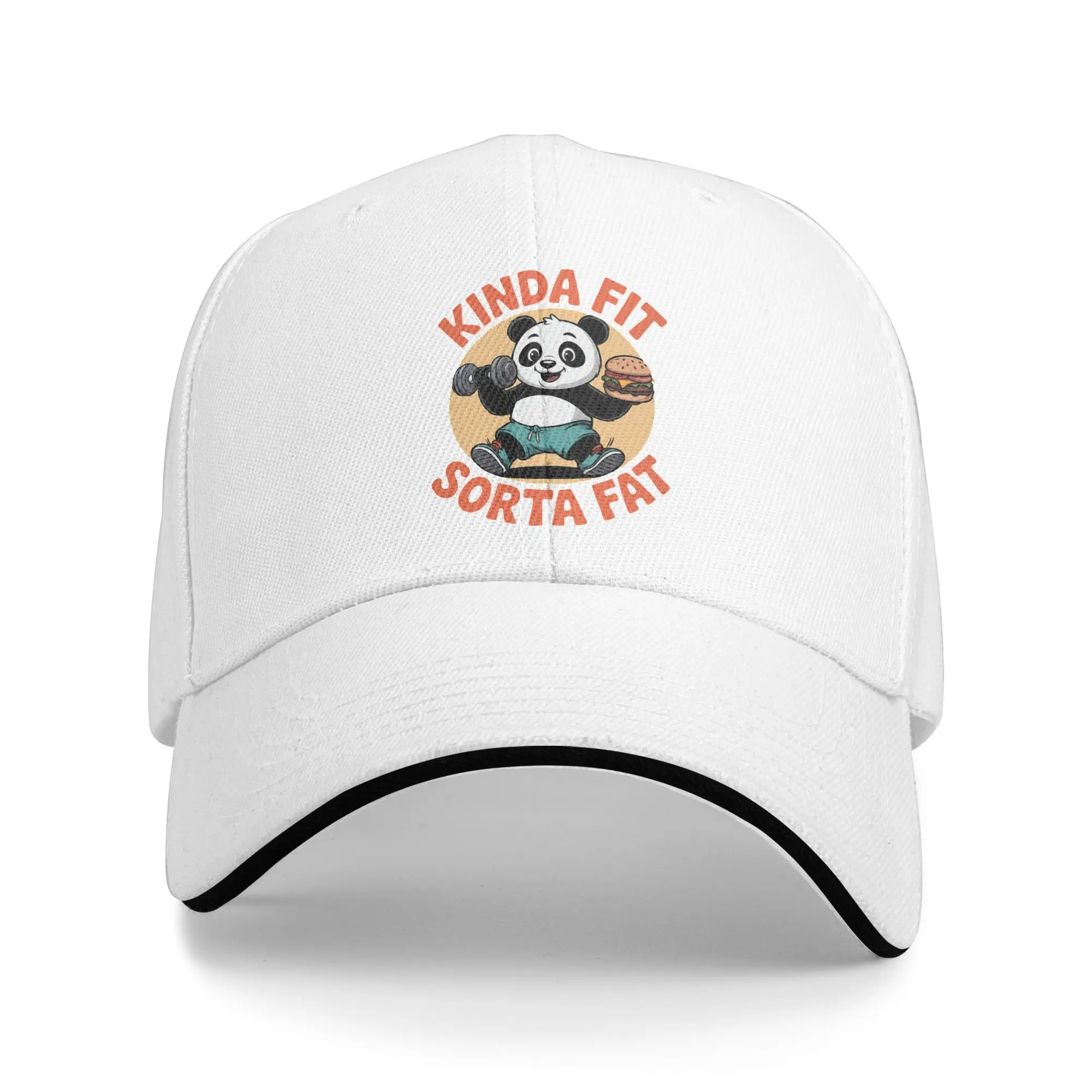 Hot Sale Kinda Fit Sorta Fat Funny Gym Cute Panda Retro Baseball Cap  Windproof Sport Cap  Wind Resistant Travel Sport Cap