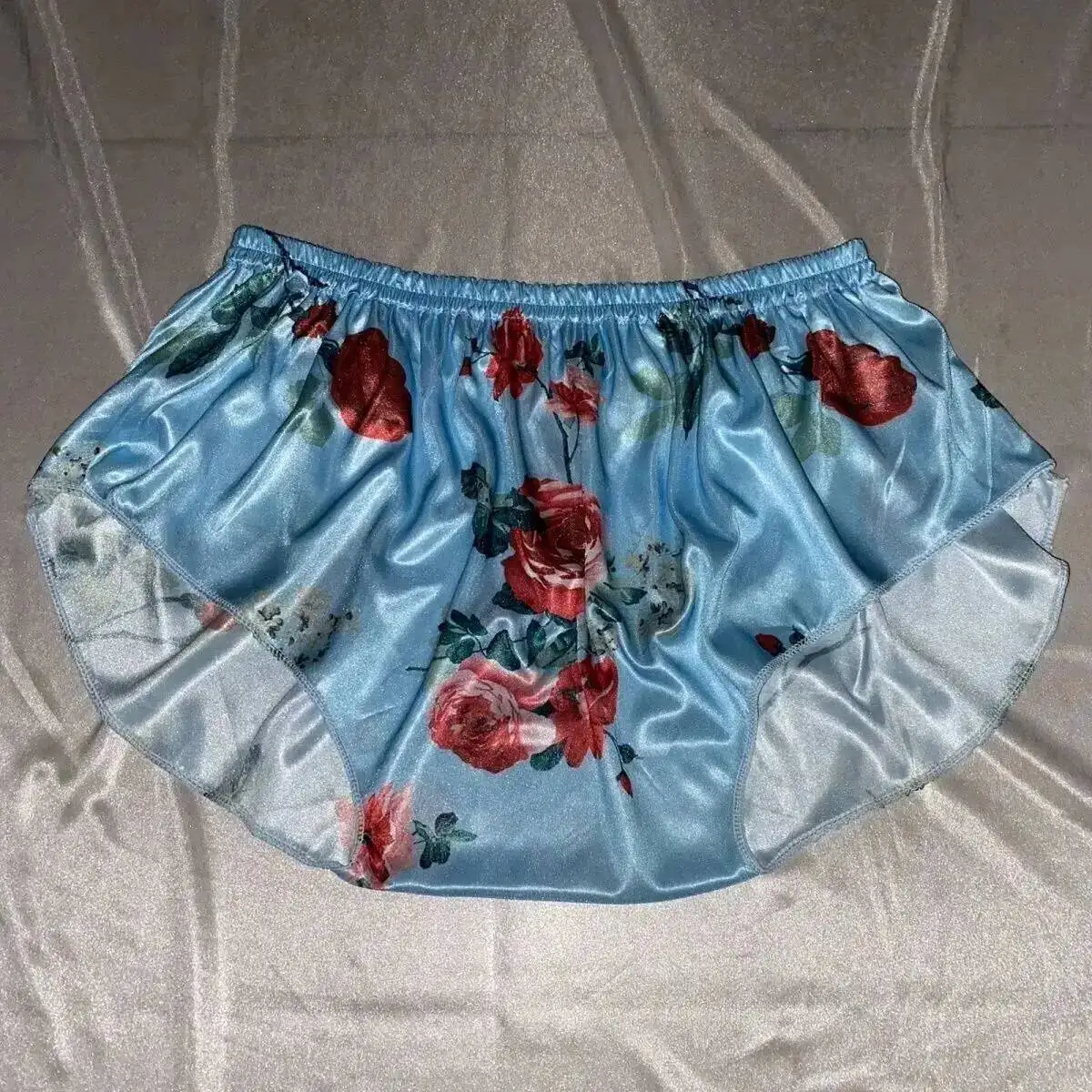Floral Print Satin See Through Lingerie Panties Women Purple Plus Size Underwear Sexy Briefs