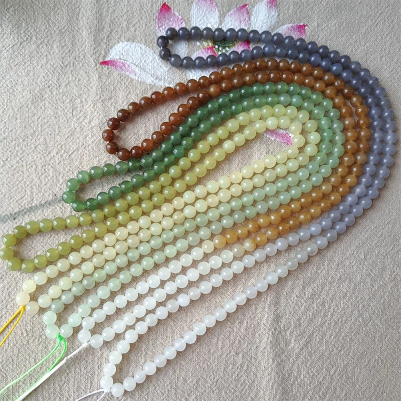 

Натуральный нефрит Хэтянь, градиентный цвет, многокруглый браслет, полуфабрикат, 108 бусин, желтый материал для рта, фиолетовая подвесная веревка