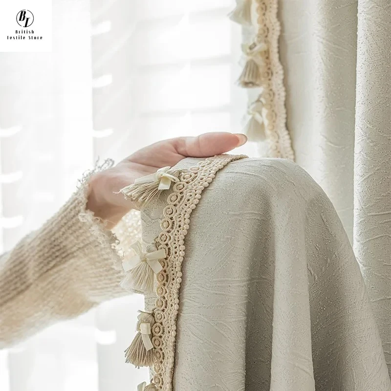 

Custom Size！！ French Tea Color Embossed Jacquard Thickened Blackout Elegant Curtains for Living Dining Room Bedroom Balcony