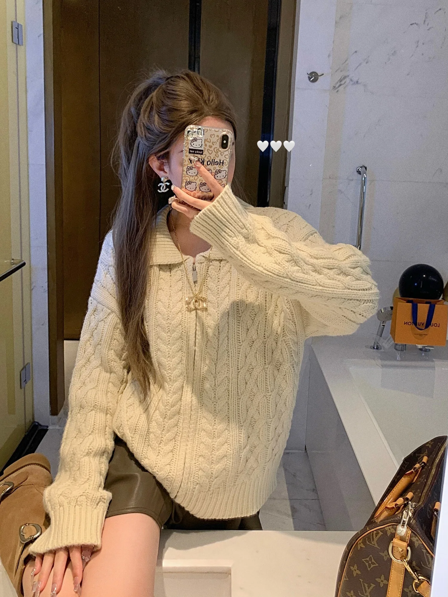 

Вязаный шерстяной кардиган Linzi с воротником на молнии в стиле ретро для женщин, утепленный, стандартной длины, для повседневной носки