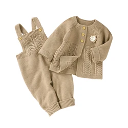 Winter Warm Knitted Baby Girls Clothes Sets Autumn Long Sleeves Floral Jackets+Rompers Newborn Infant Kids 2pcs Outfits Costumes