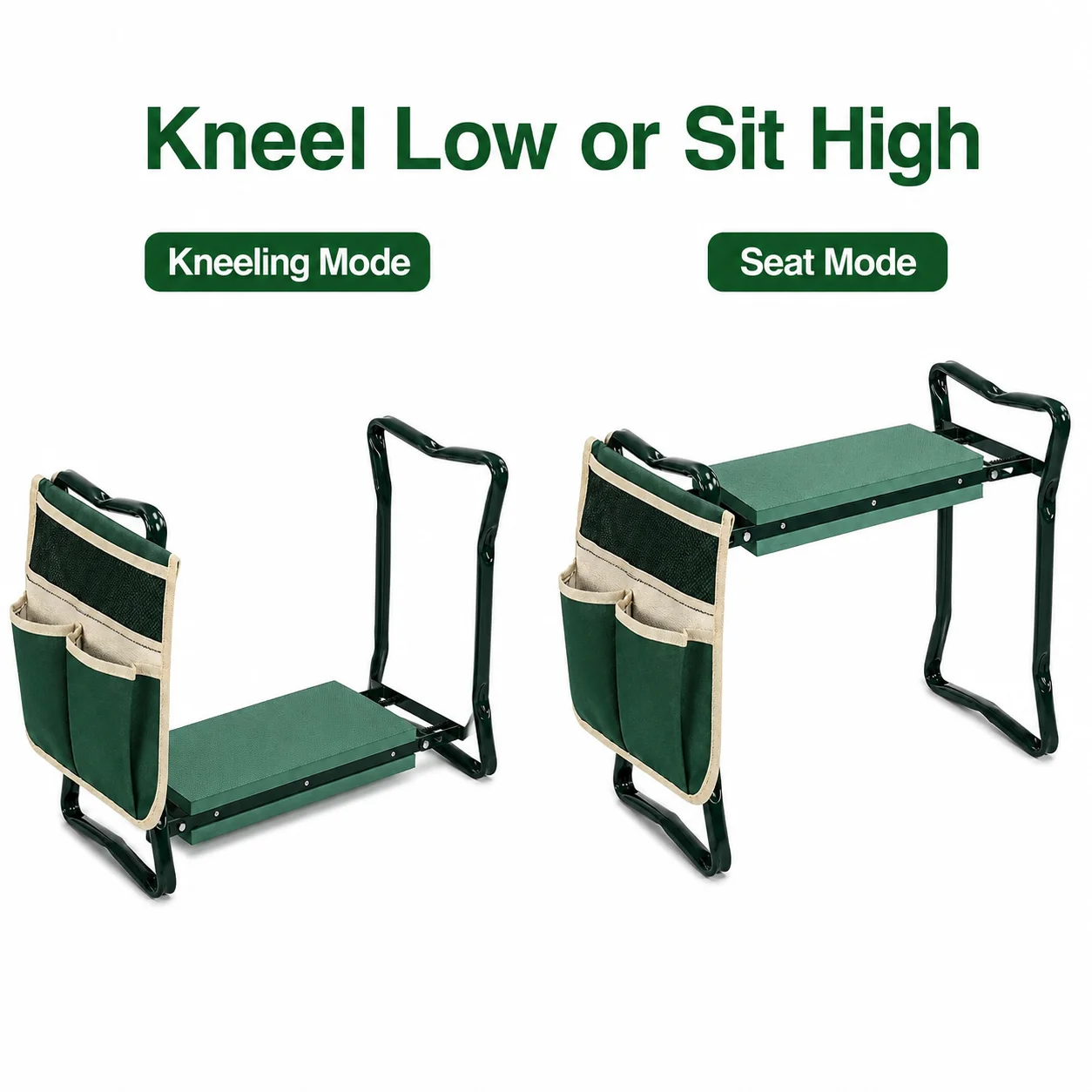 2-in-1 Folding Garden Kneeler and Seat with EVA Pad Handles and Tool Pouch Portable Gardening Stool Bench for Yard Work