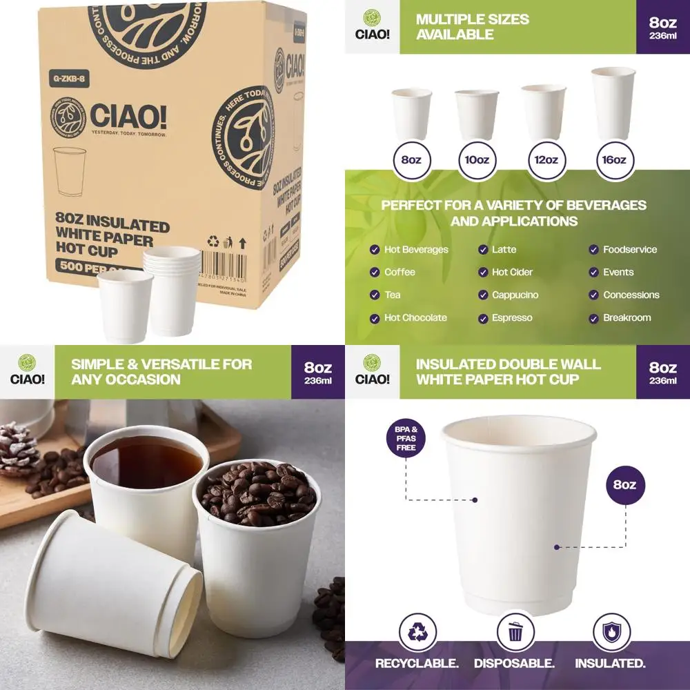 

Изолированные белые бумажные горячие стаканчики с двойными стенками, 8 унций, диаметр 80 мм, оптовая упаковка по 500 штук для обслуживания напитков