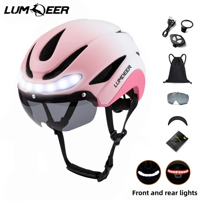 LUMDEER Road Bicycle Turn Signal Helmet With Magnetic Googles & Sun Visor Ride Racing Ultralight Adult Road Bike Front And Rear image 3