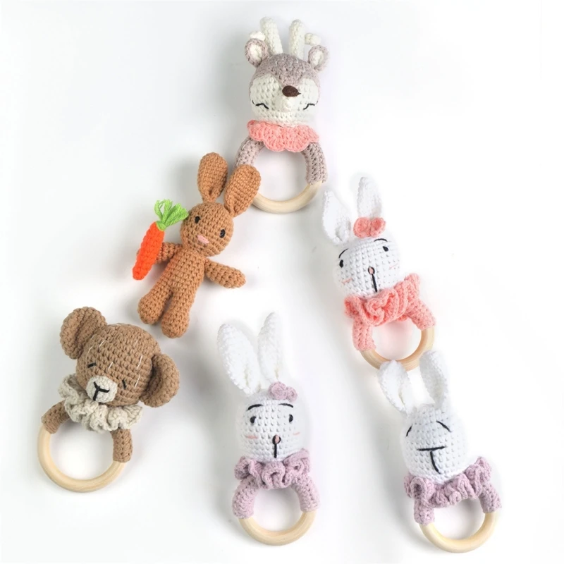 Newborns Teether Crochet Rattle Rabbit Baby Teething Toy Infant Shower Gift