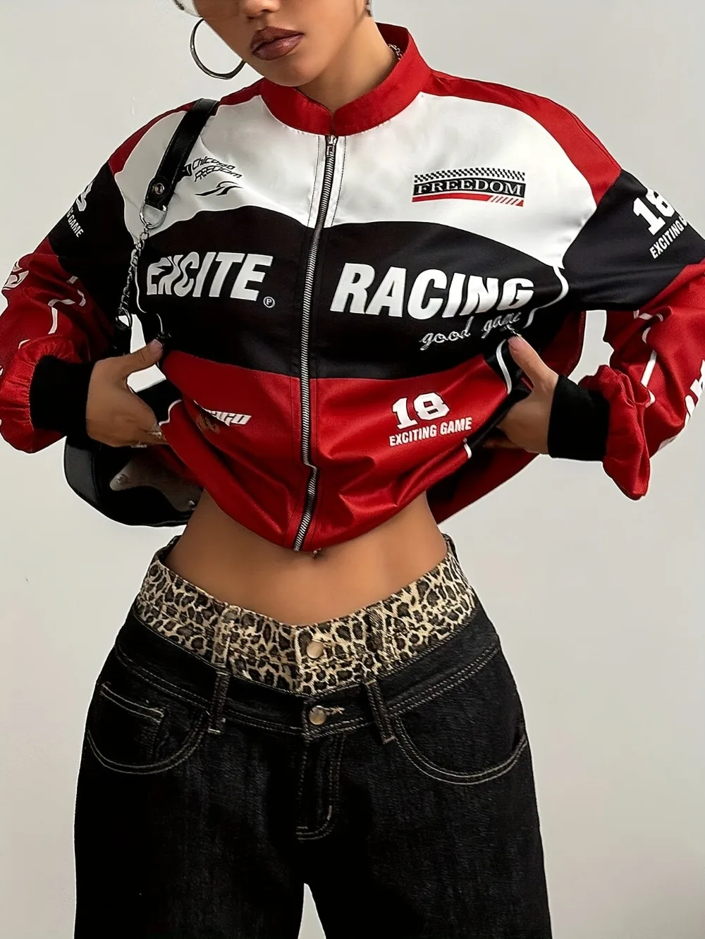 Frühling/Herbst College-Jacke Oberteile Damen Langarm Racing Bomber Letterman Jacken Farbblock Y2k Oberbekleidung Vintage Streetwear – Detail 4