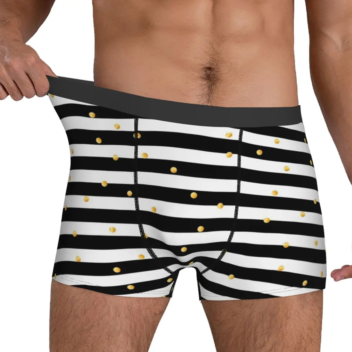 Gold Striped Polka Dot Underwear Black And White Men Panties Print Stretch Trunk High Quality Shorts Briefs Big Size 2XL