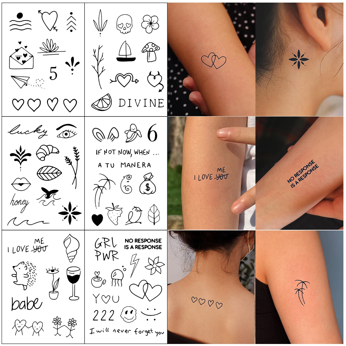 6pcs Love Envelope Temporary Tattoos Stickers for Finger Wrist Fake Tattoo Small Pattern Water Transfer  Waterproof Stickers