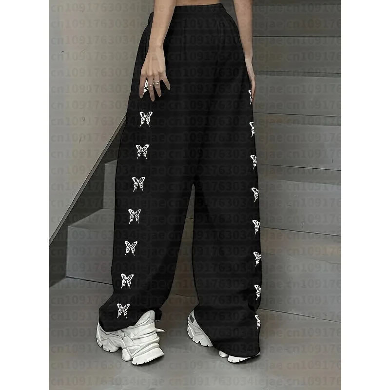Women's Kid Casual Athletic Joggers with Butterfly Fun Print, Drawstring Straight-Leg Sports Pants