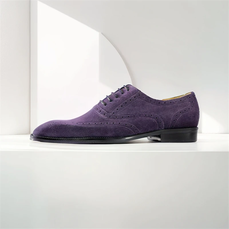 

Oxford Shoes Men's Suede Leather Dress Shoes Lace-Up Brogue Square Toe Office Business Wedding Footwear