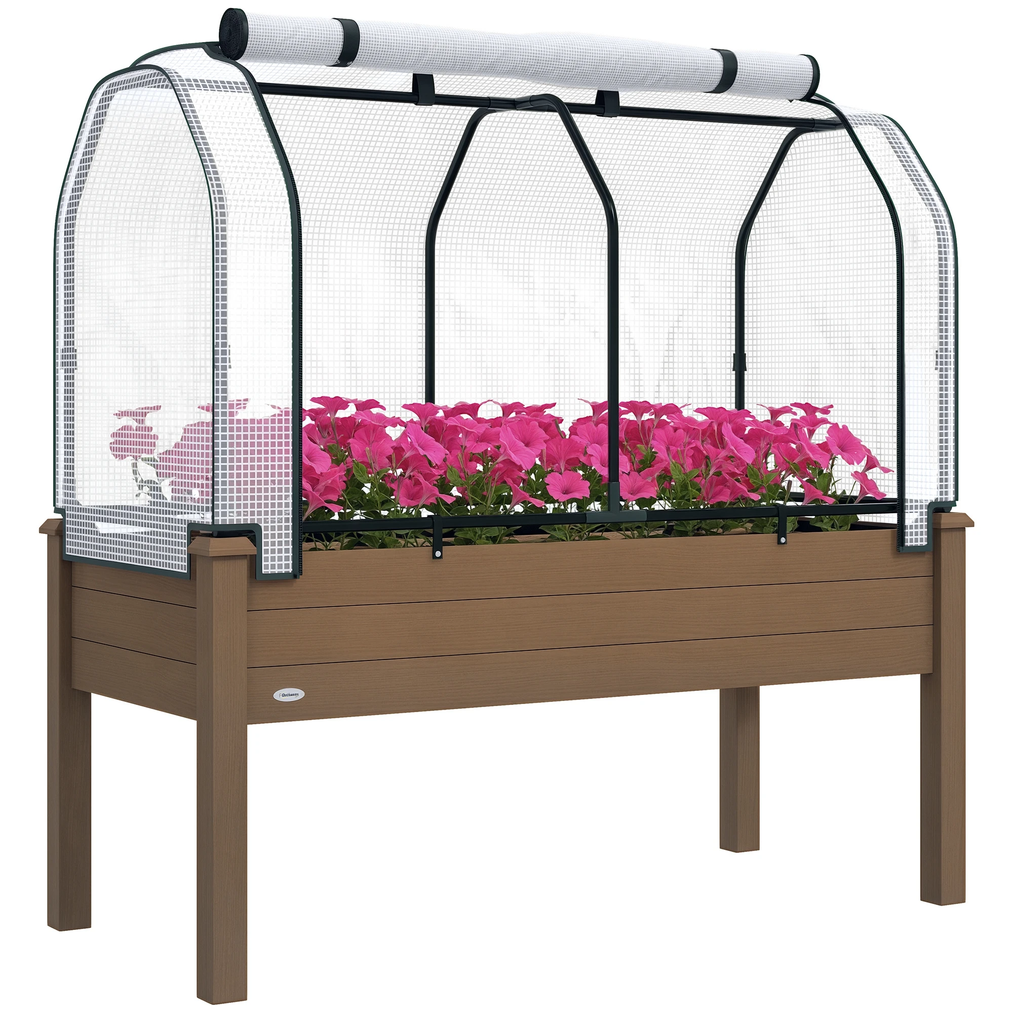 Raised Garden Bed Outdoor Elevated Wood Planter Box w/ PE Cover, Natural