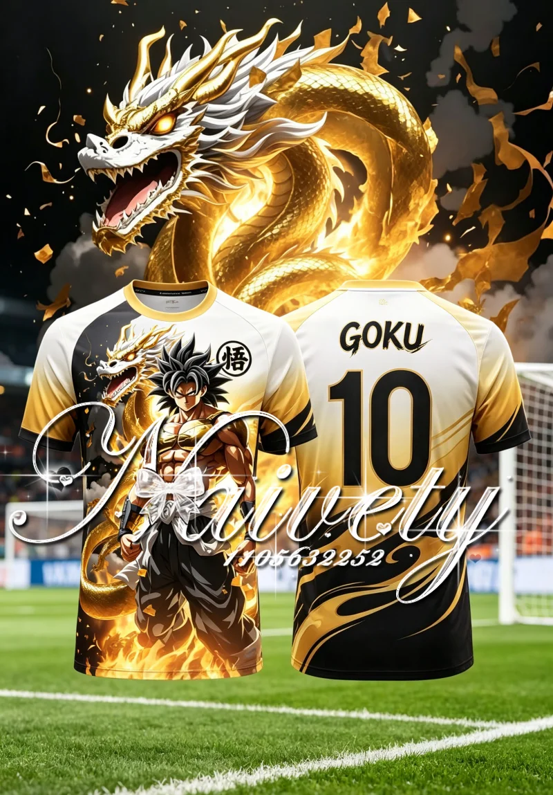 Dragon Ball Golden Dragon Goku #10 Football Jersey 3D Print Quick Dry Unisex Anime Manga Summer Sports Training Short Sleeve Tee