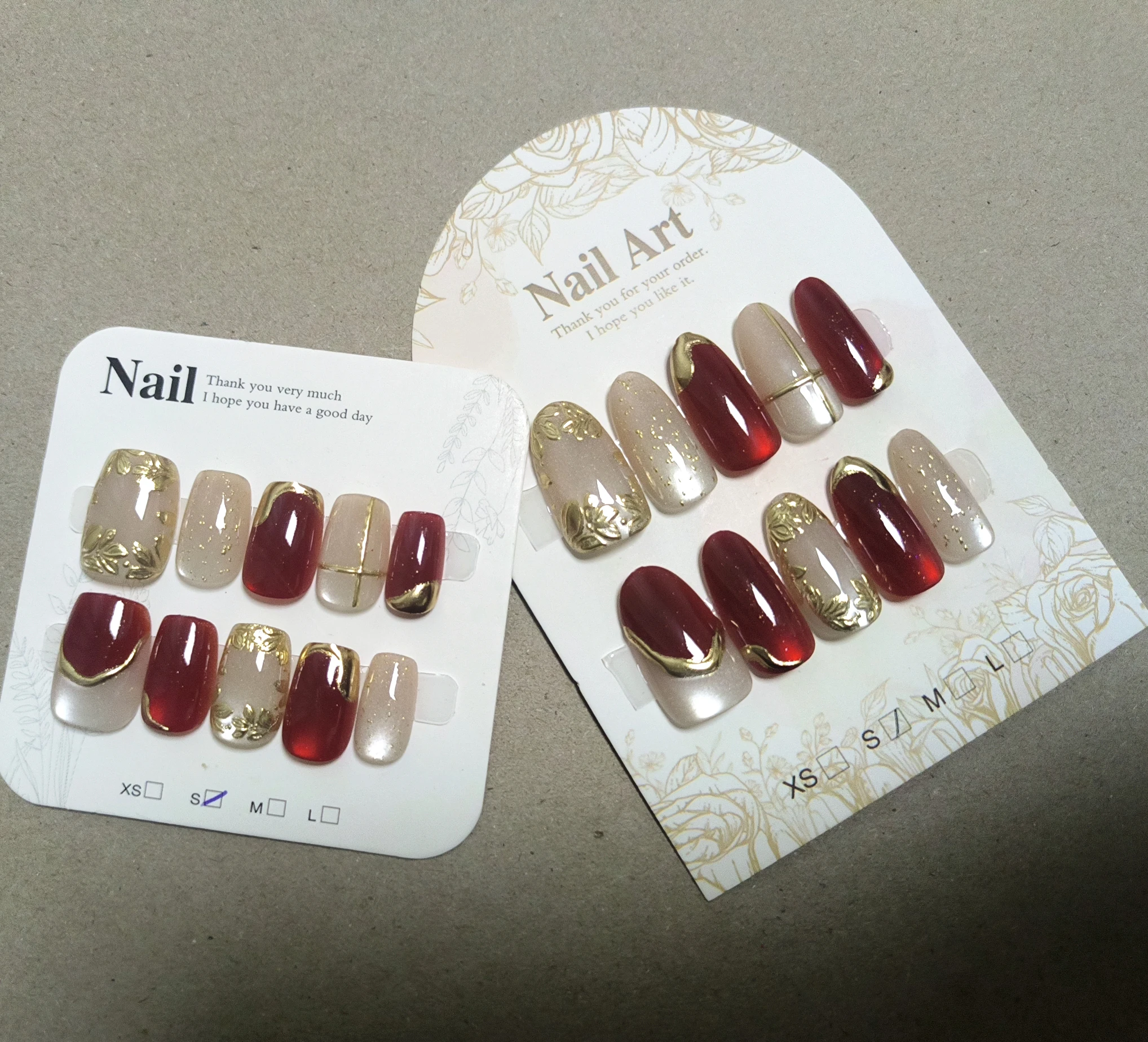 10pcs Almond Cat Eye Gilt Press On Short Square Nails Icy Clear Shiny French Metallic Lines Flower Design Reusable False Nails
