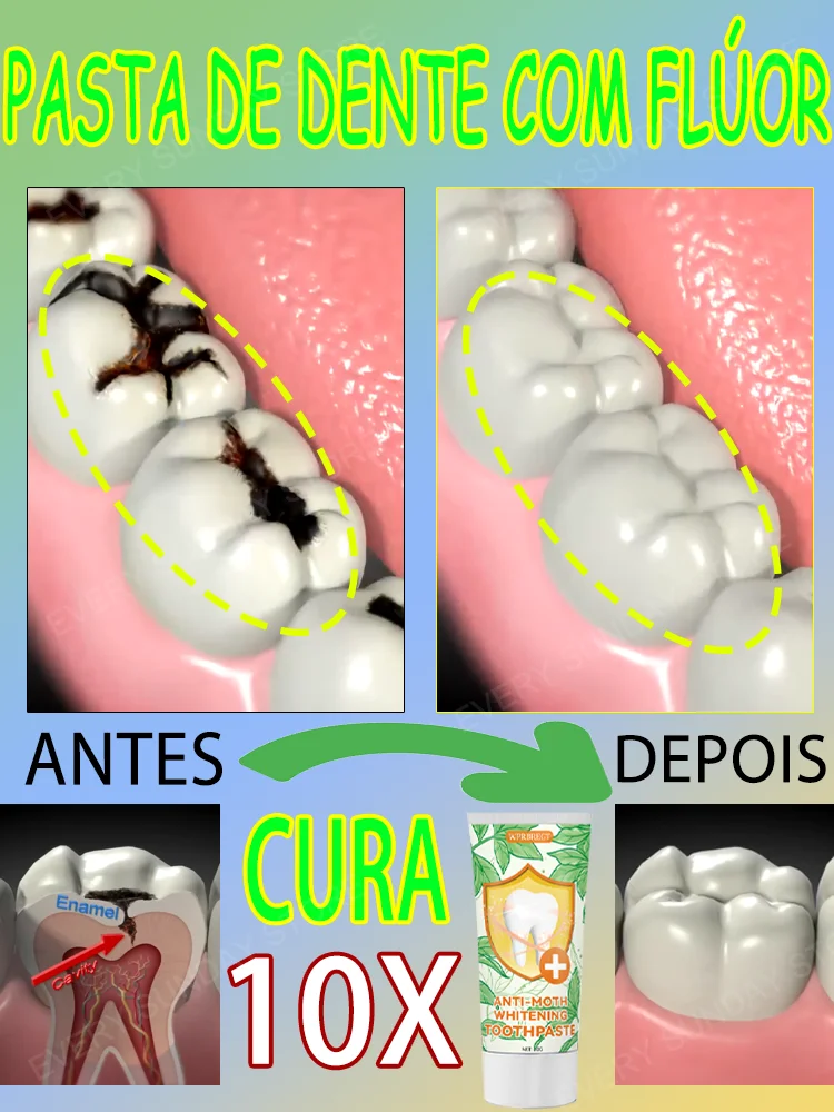 O flúor científico repara, remove cáries, limpa a placa, clareia os dentes, refresca o hálito e a respiração, best-seller