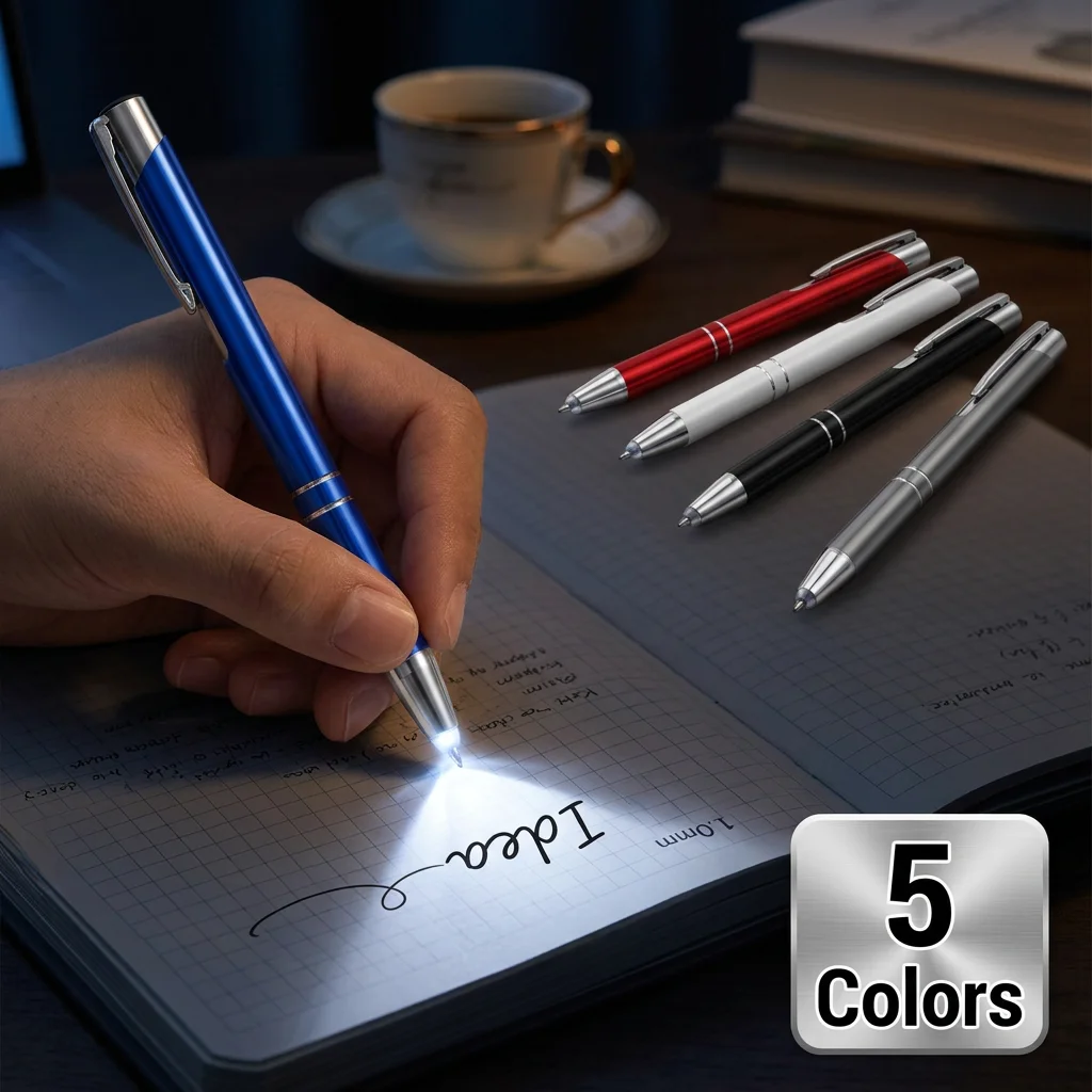 5 Pcs Lighted Tip Pen LED Light Up Ballpoint Pen for Writing in the Dark Portable Flashlight Writing Pen for Student Office Gift