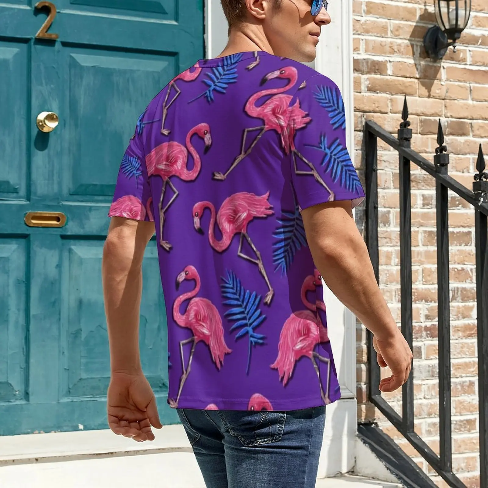 Beach T-Shirt Pink Flamingo T-Shirts Tropical Bird Print Funny Fashion Tees For Male Short Sleeve Printed Oversized Tops