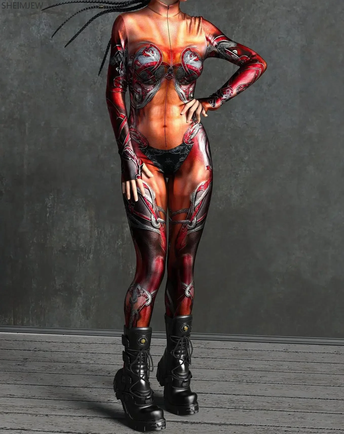 Mono de Cosplay de armadura mecánica ciber Unisex, traje Zentai colorido con estampado 3d de Halloween, fiesta de carnaval, Catsuit Punk, trajes Rave