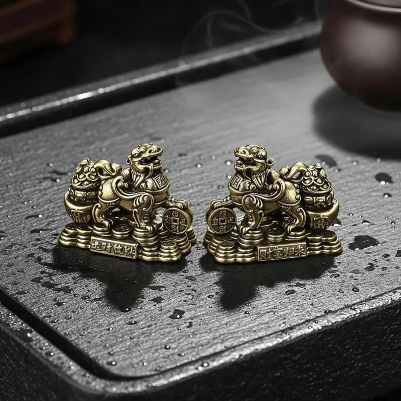 Brass Pixiu Statue Ornament, Chinese Traditional Craft Desktop Decoration For Home Office Business Space Decor