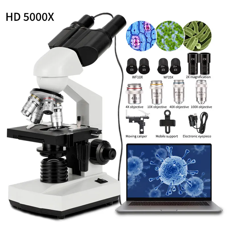 5000X HD optics biological medical binocular microscope for electronic