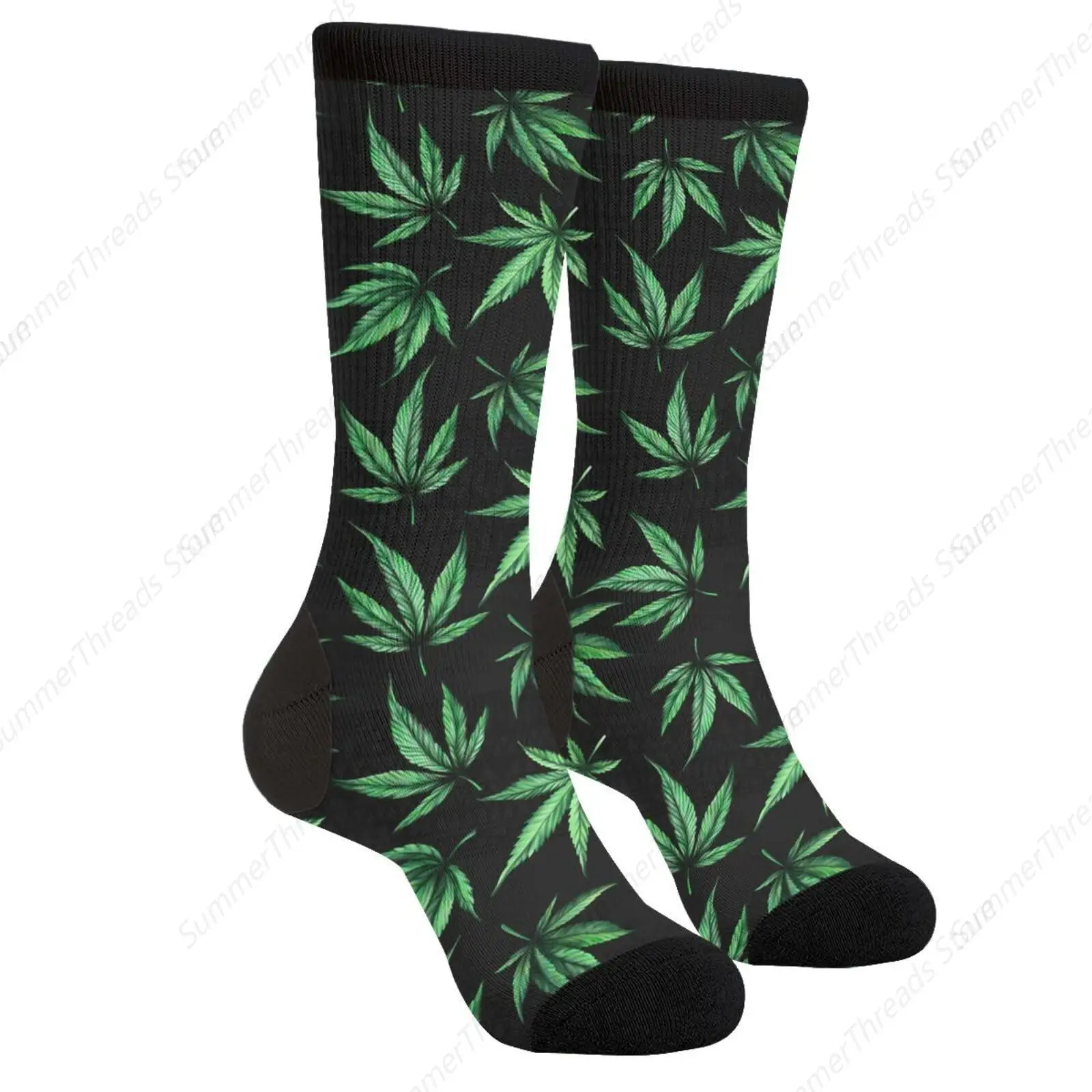 Ganja Marijuanas ungu hitam kasual Unisex baru menyenangkan kru kaus kaki Fashion nyaman pria dan wanita gila gaun kaus kaki