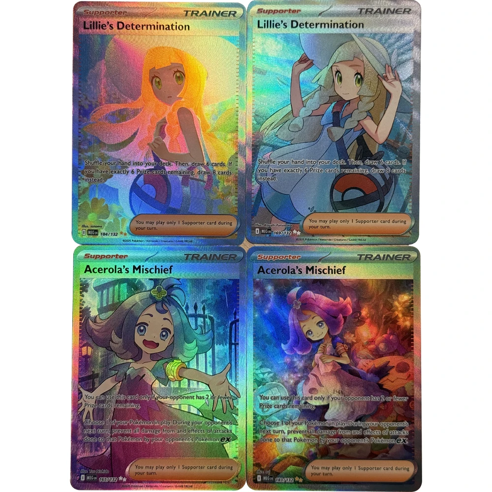 

DIY Anime PTCG Proxy Collection Card Trainer Acerola Lillie's Determination 169/132 Me01:mega Evolution Holo Foil Card Textured