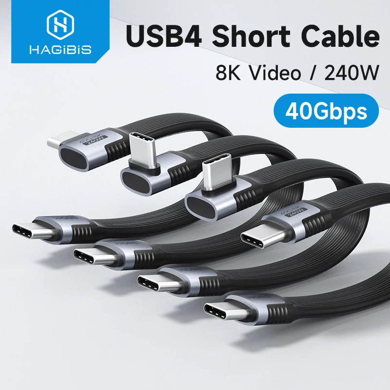 

Кабель для передачи данных 40 Гбит/с USB C к Type C короткий кабель PD 240 Вт 8 к 60 Гц для Thunderbolt 3/4 iPhone 15 Pro Max SSD Power Bank