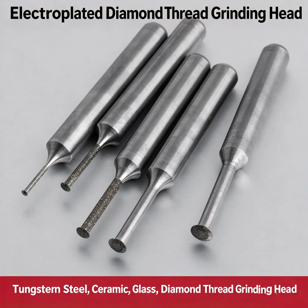 Electroplated Diamond Single Thread Grinding Head, 6mm Shank M3 CNC Thread Bit for Tungsten Steel, Ceramic & Glass Machining
