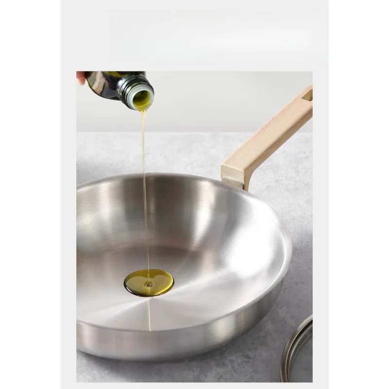 Household Frying Pan 316L Stainless Steel Steak Pancake Pan Household Omelette Stir-fry Pan No Coating Induction Cooker