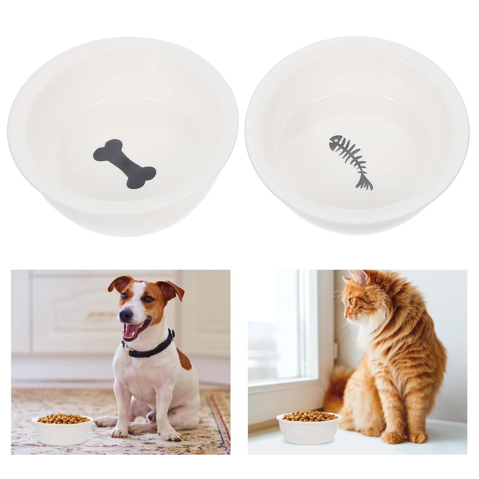 

2Pcs Ceramic Pet Feeder Bowls Small Dog Cat Drinking Dish Double Puppy Bowls Cute Pattern Pet Supply Cat Bowl Puppy Feeder