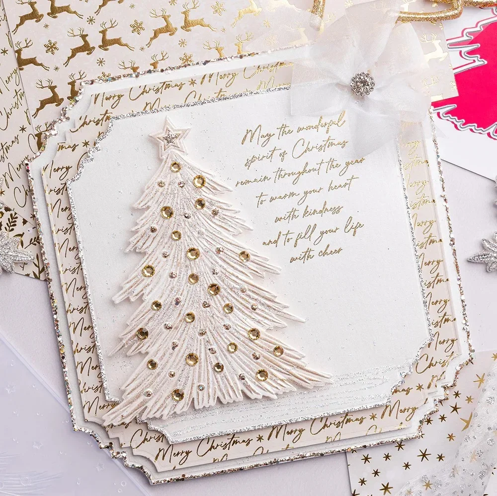 Gilded Floral Merry Christmas Wreath Baubles Shooting Star Poinsettia Rose Metal Cutting Die Stamp Scrapbook Stencil Photo DIY view 3