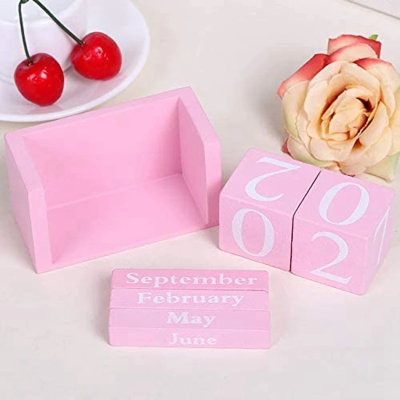 

Qy-Vintage Wood Perpetual Calendar Shabby Chic Blocks Desktop Calendar Rustic Wooden Squares Calendar Home Office