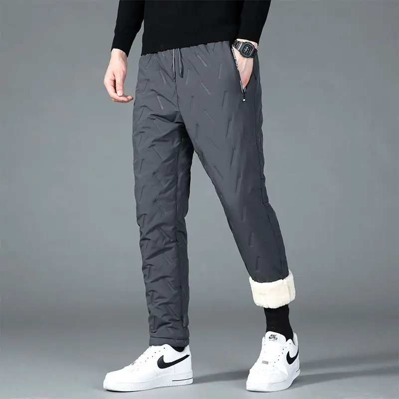 Herbst Winter Mรคnner Plus Samt Verdicken Hosen Elastische Taille Kordelzug Zipper Taschen Trend Mode Lรคssig Lose Baumwolle Hosen