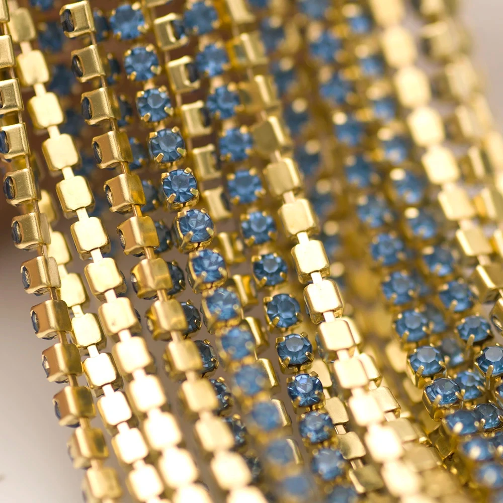 10m Goldboden Glitzer-Glas-Kristall-Strass-Kette zum Aufnähen für DIY-Schmuck, Näharbeiten und Bekleidungszubehör – Detail 15