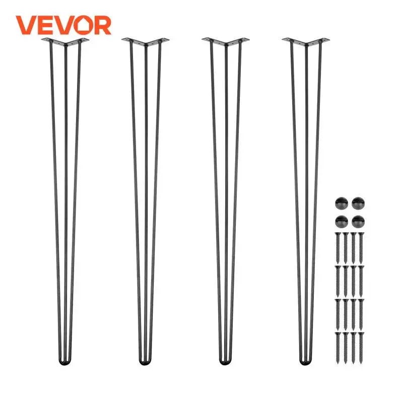 VEVOR Hairpin Table Legs Black Set of 4 Desk Legs 3 Rods for Bench Desk Dining Chairs Carbon Steel DIY Heavy Duty Furniture Legs