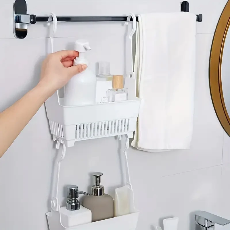 

Storage Basket with Hanging Hook Household Shower Supplies Organizer for Home Kitchen Bathroom Toilet Multifunctional Container
