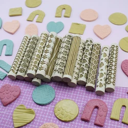 10cm Wood Roller Pottery Clay Texture Wooden Rolling Pin Ceramic Art DIY Embossed Rod Flower leaf Wave heart Bark Pattern