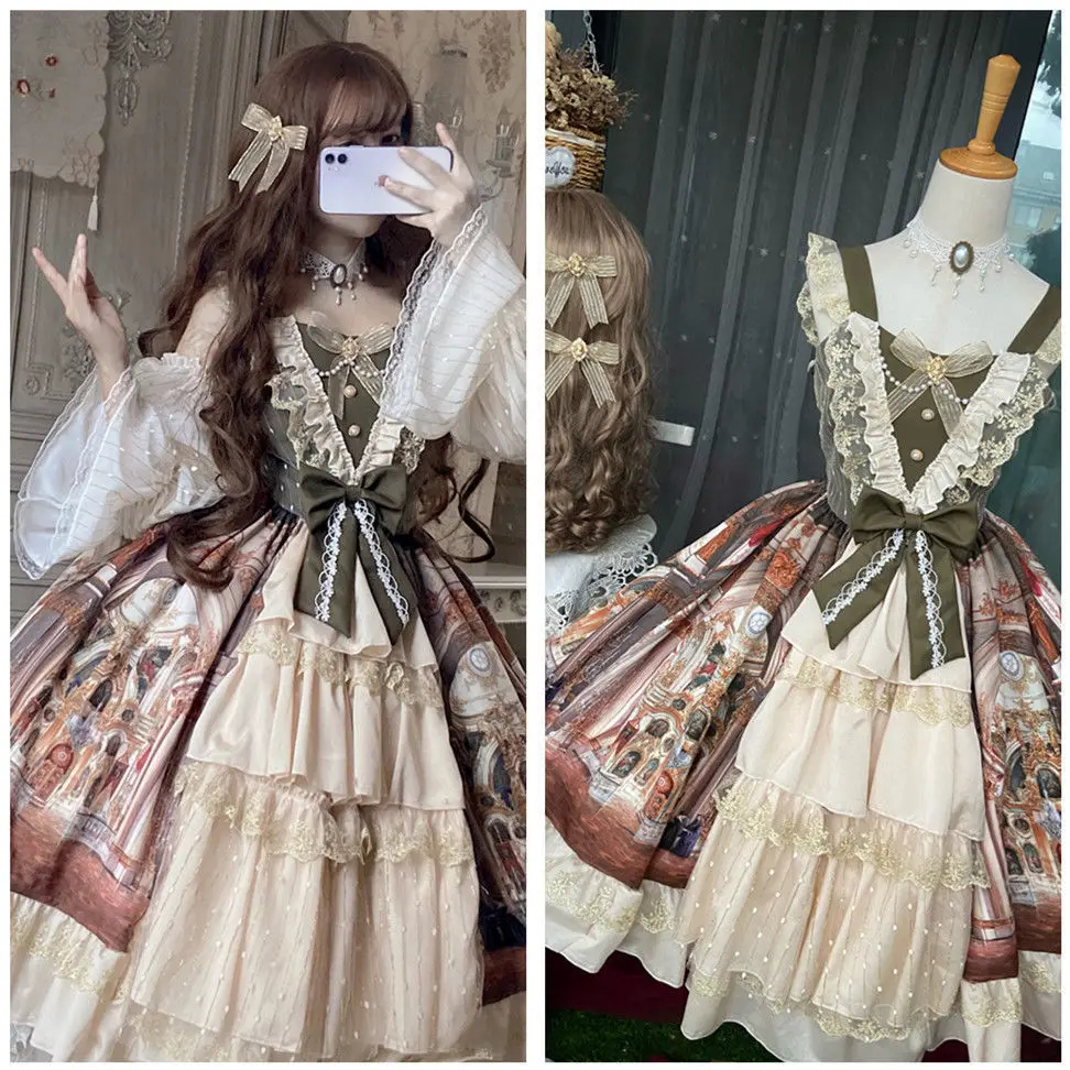 Lolita slip dress Versailles palace painting cla elegant gorgeous dress JSK slip dress