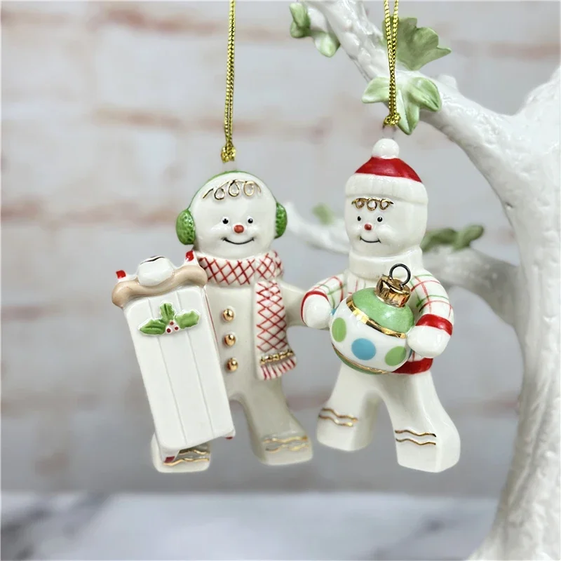 American Lenox Ceramic Hand-painted Christmas Snowman Gingerbread Man Hanging Ornaments Christmas Decorations Gifts