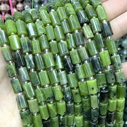 Natural Faceted Natural Stone Green Canadian Jades Cylinder Spacer Beads For Jewelry DIY Making Bracelet Charms Accessories 7.5'
