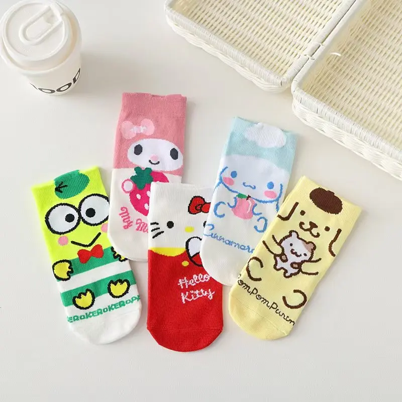 5 Pairs Sanrio Socks Female Spring And Fall Japanese Cartoon Cute Melody Short Socks Korean Version Of The Girl Gift