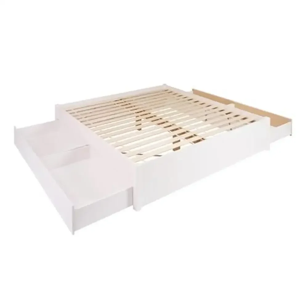 Modern King Size Platform Bed with 4 Drawers Storage White Wood Slat System 500lbs Capacity