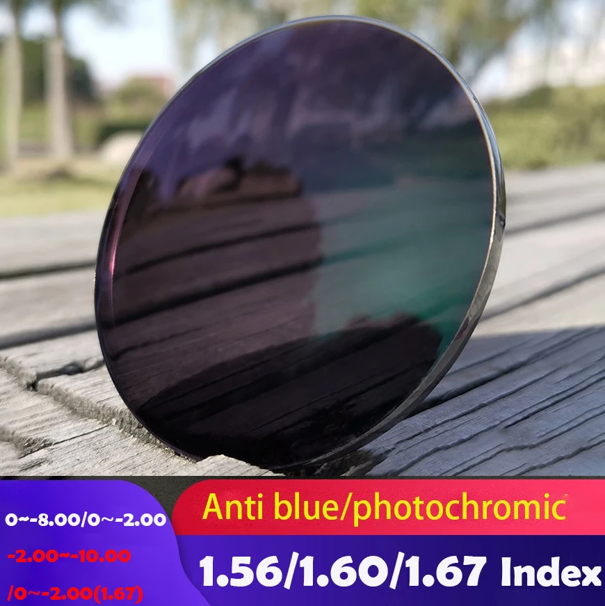 1.56 1.61 1.67 Anti Blue Light Discoloration Lenses  Film Photochromic Glasses 1.67 Myopia Presbyopia Aspherical Transition Grey