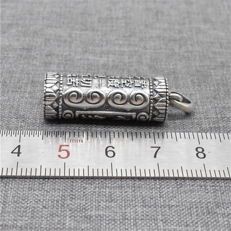 1 Piece Heart Sutra Lotus Cylinder Locket Box Pendant in 925 Sterling Silver for Necklace Making
