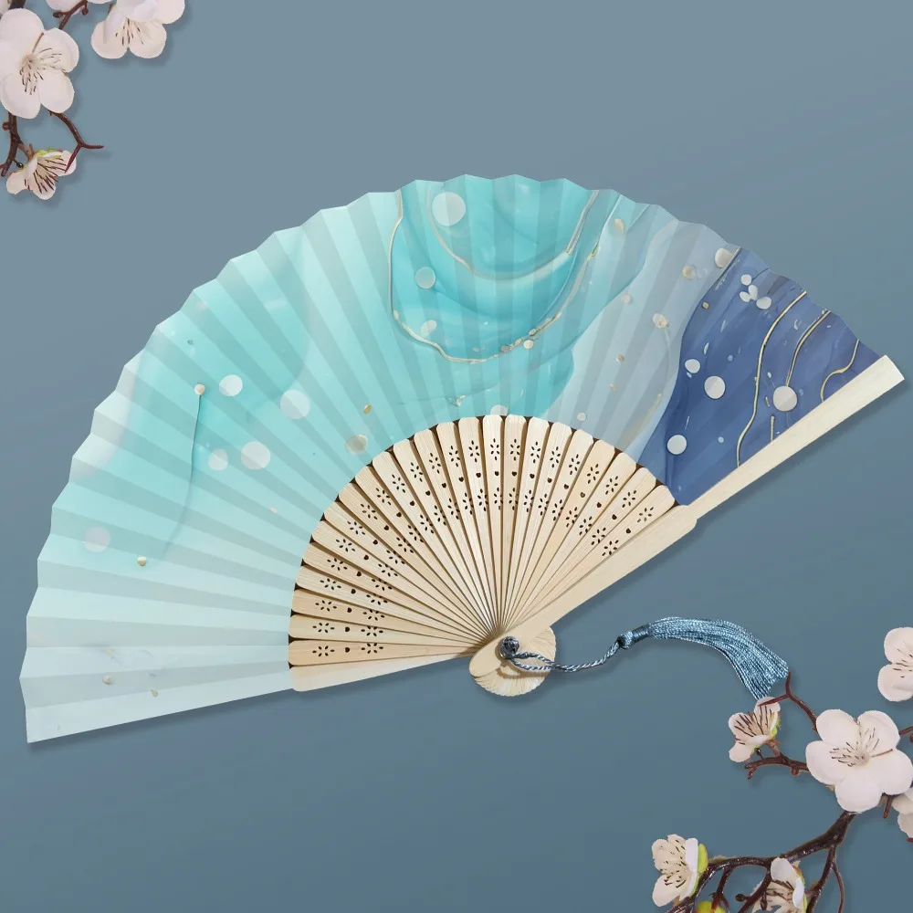 

Colorful Tassel Bamboo Folding Fan Elegant Gilding Chinese Fan Handmade Craft Traditional Xuan Paper Fan Dance Prop