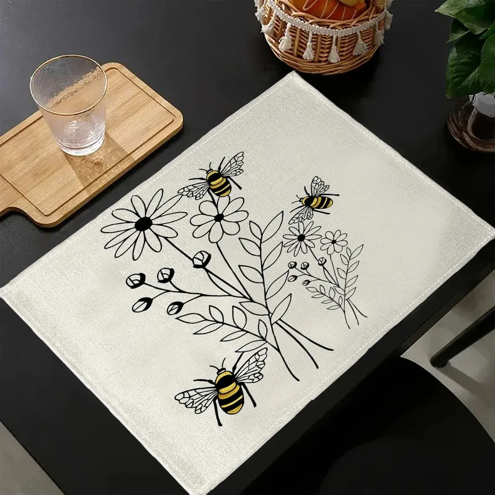 1/4/8 قطعة المفارش الجمالية لطيف القط الصيف الأزهار والأعشاب البلاستيك قابل للغسل مكان الحصير ، الألوان المائية زهرة الجدول الحصير #4