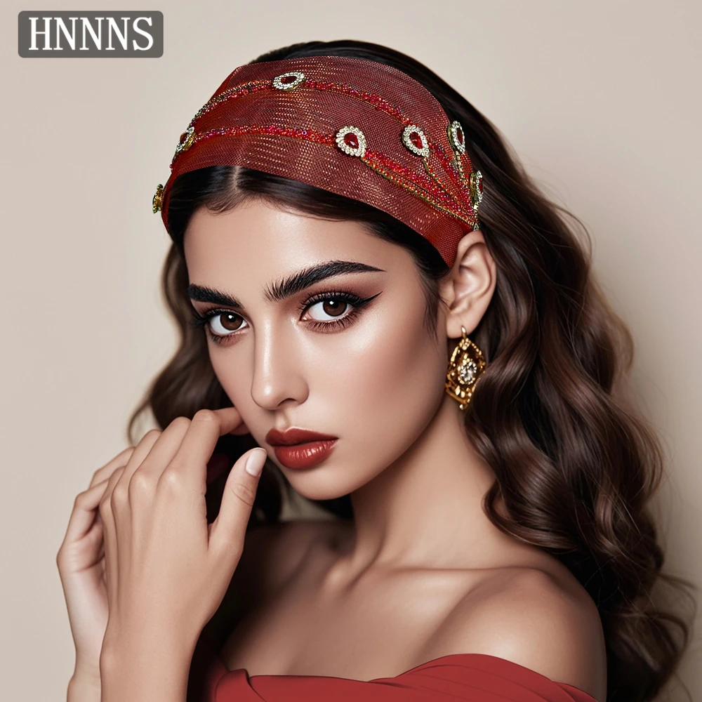 

TOPQUEEN Exquisite Bridal Wedding Headband Handmade Red Organza Rhinestone Minimalist Style Women Banquet Hair Accessory YXA149